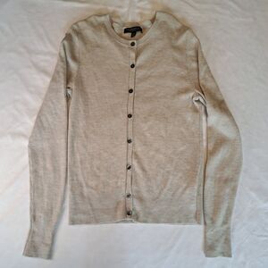 Banana Republic Chalk Grey Ribbed Merino Wool Button Cardigan Sweater L Women's